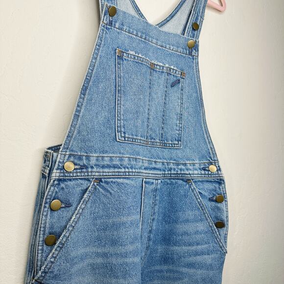 Reformation Johnny Aegean Distressed Light Wash Denim Straight Leg Jean Overalls - Picture 6 of 15